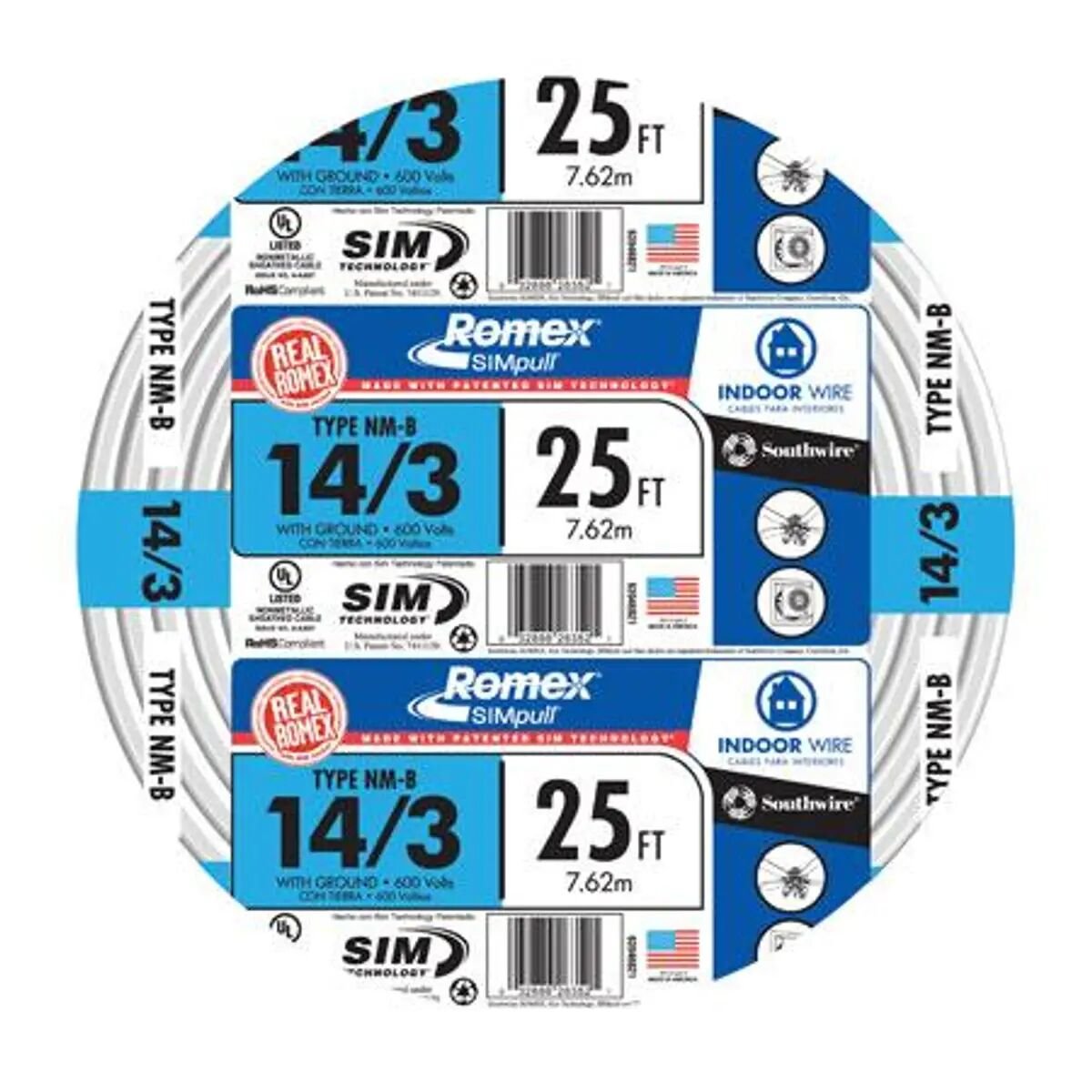 14/3 CU Romex SIMpull Copper Type NM-B Cable with Ground Building Wire