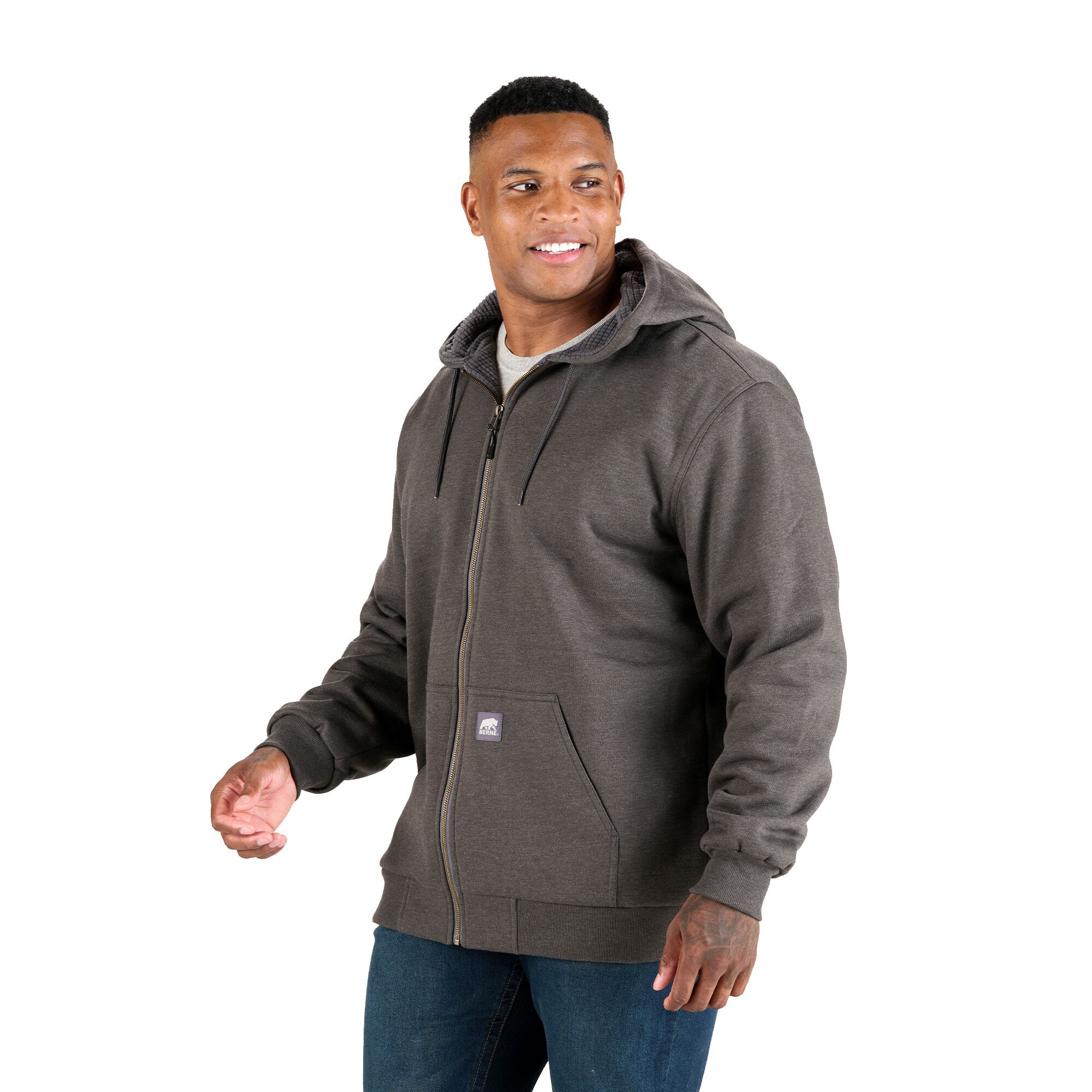 Berne Men's Heritage Grid Fleece-Lined Full-Zip Hooded Sweatshirt
