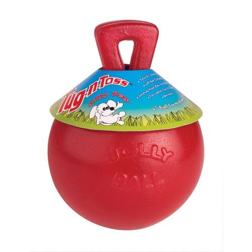 6" Red Tug-n-toss Ball Dog Toy