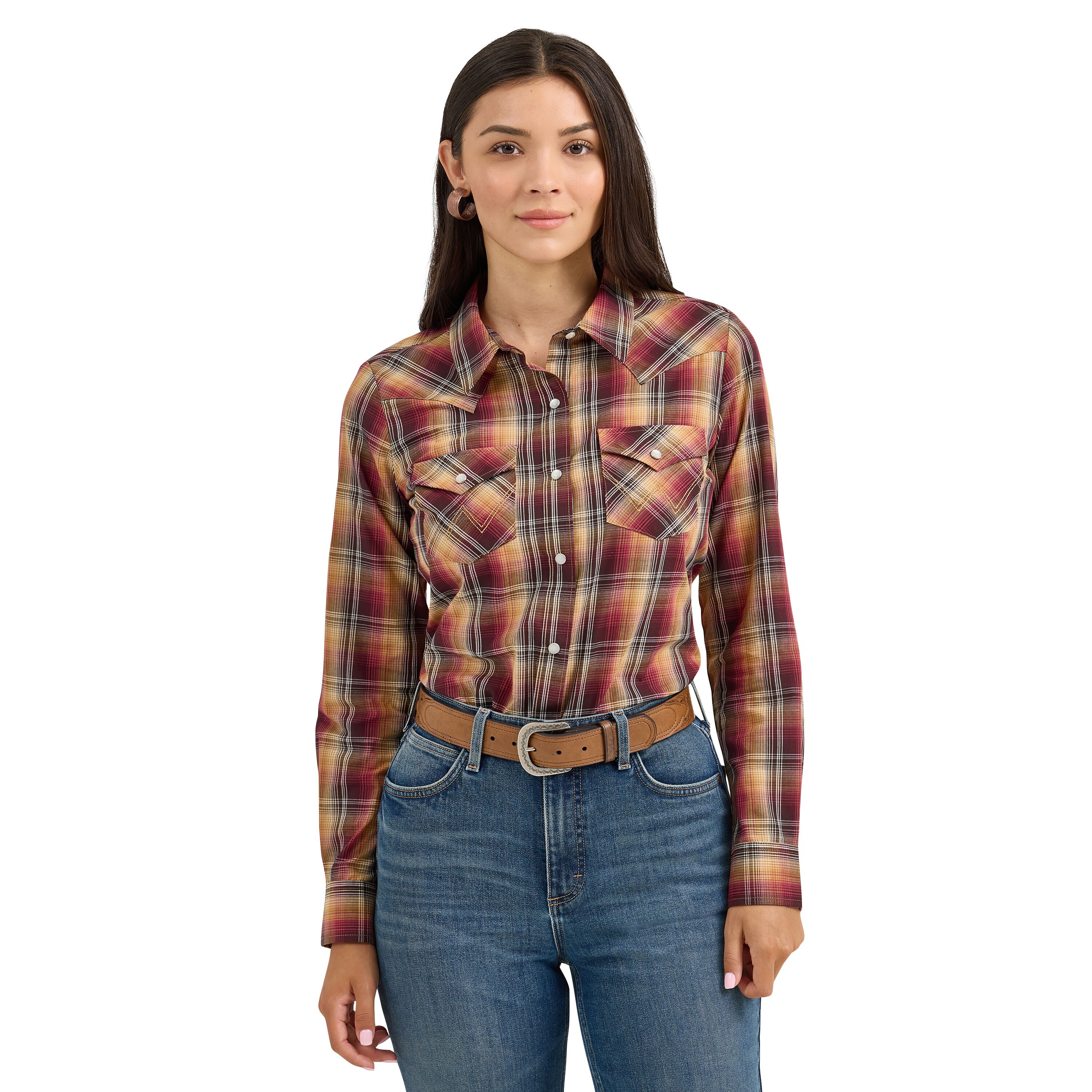 Women's Essential Long Sleeve Plaid Western Snap Top