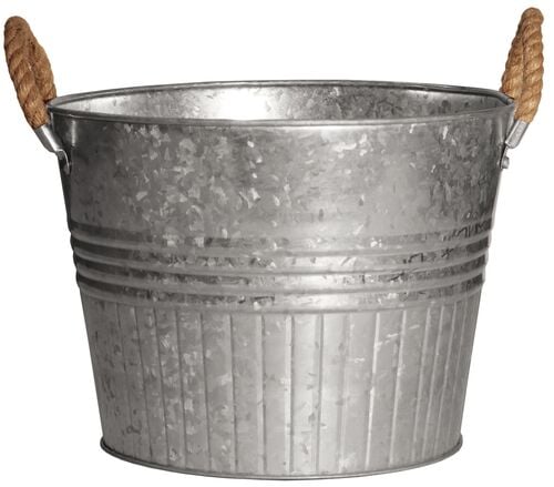 Galvanized Metal Round Planter with Handles