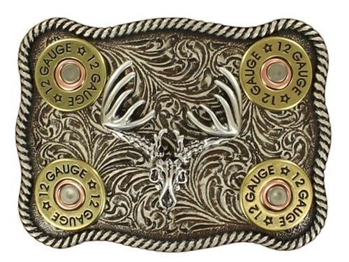 Whitetail Buck Skull with Shotgun Shells Rectangular Buckle