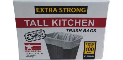 13 Gallon Extra Strong Tall Kitchen Tie Trash Bags - 100 Count