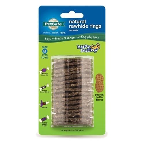 Busy Buddy Refill Ring Dog Treats - Natural Rawhide Peanut Butter Flavored - Size B
