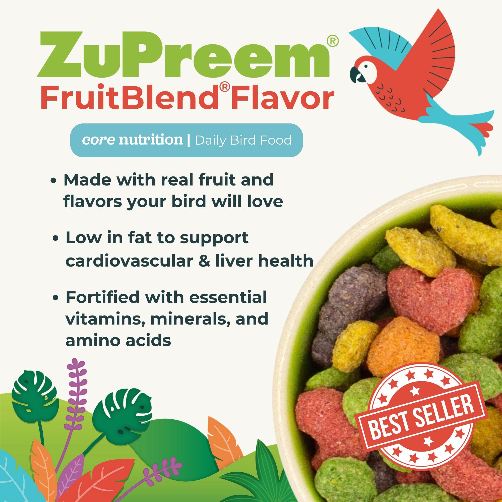 FruitBlend Flavor Core Nutrition Daily Bird Food for Parrots & Conures