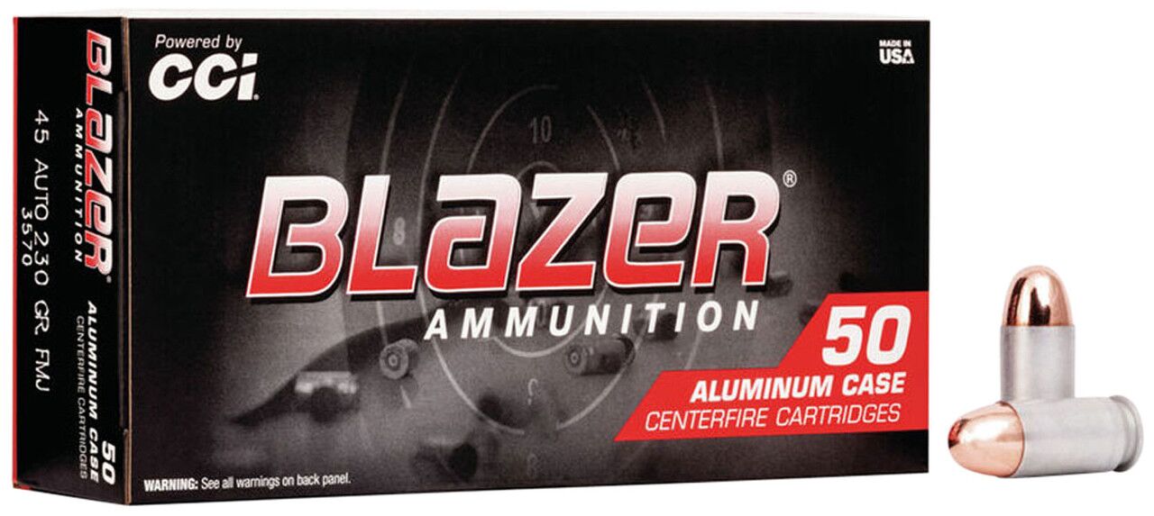 CCI Blazer 45 Auto (ACP) 230gr FMJ Centerfire Handgun Ammo - 50 Rounds