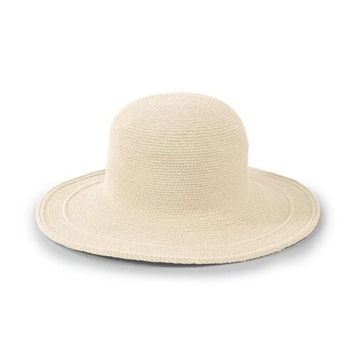 Women's Cotton Crochet Large Brim Hat in Natural