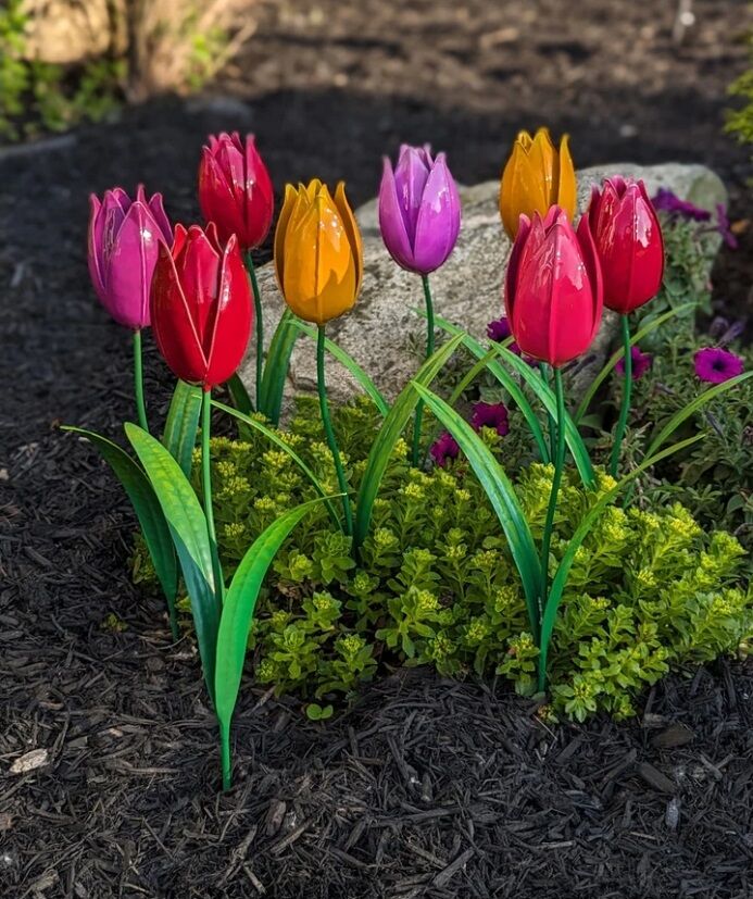 Marshall Home & Garden Brightly Colored Metal Tulip Stakes - Assorted