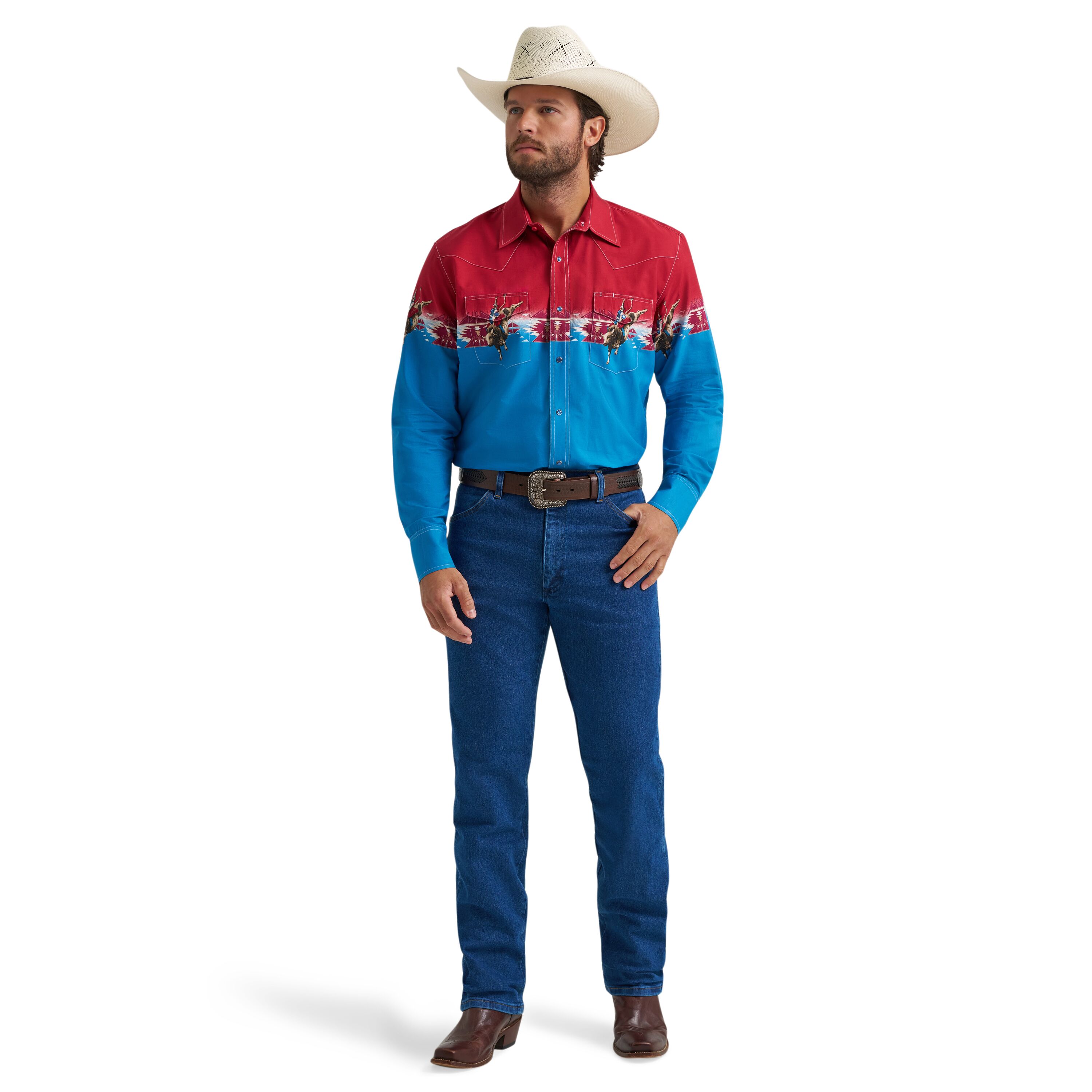 Men's Checotah Long Sleeve Western Snap Horizontal Print Shirt