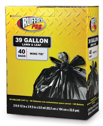 39 Gallon Wing Tie Lawn & Leaf Bags in Black - 40 Count