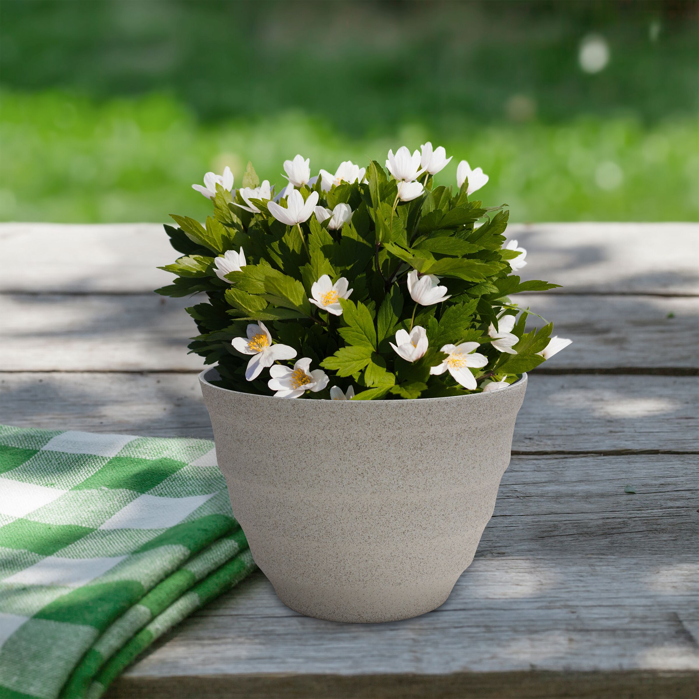 11" Round Striped Stone Finish Planter
