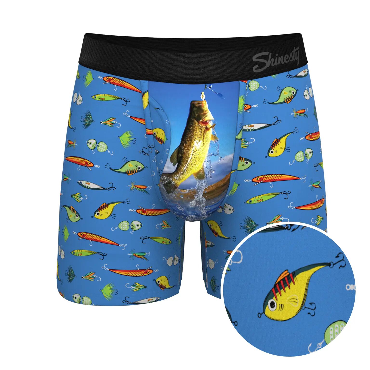 Men's The Bait and Tackle Bass Ball Hammock Pouch Blue Underwear with Fly