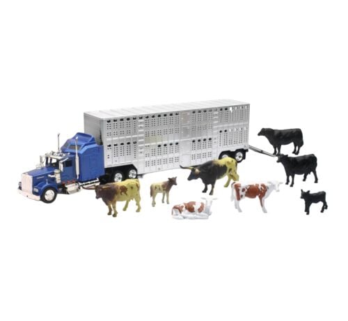 Kenworth Livestock Tractor Trailer with 10 Head of Cattle - 1:43 scale