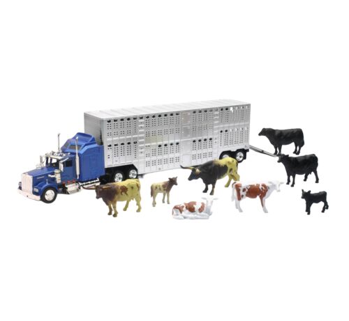 Kenworth Livestock Tractor Trailer with 10 Head of Cattle - 1:43 scale