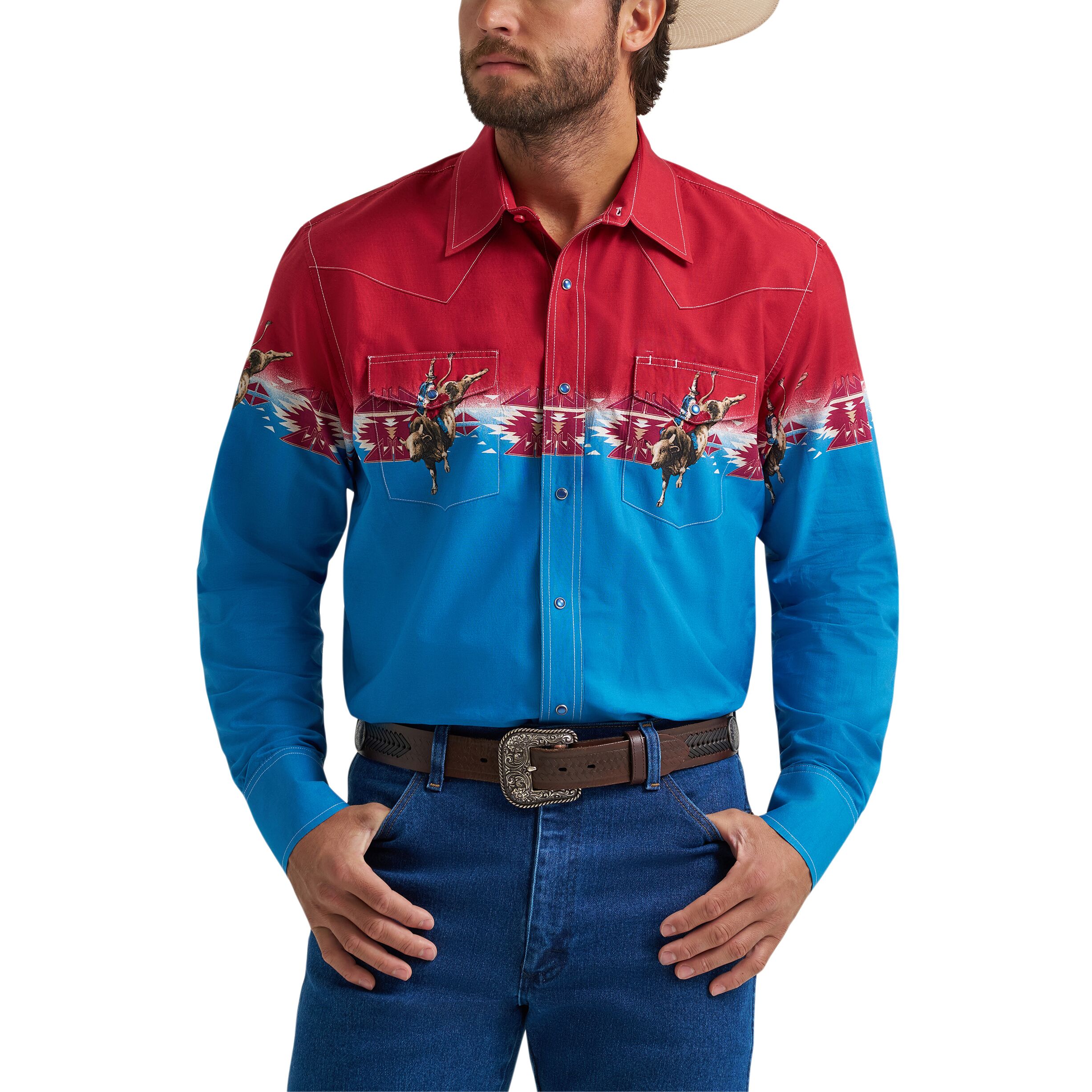 Men's Checotah Long Sleeve Western Snap Horizontal Print Shirt