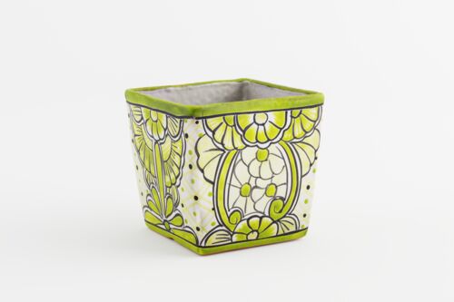 Talavera 6"x6" Cuadro Planter in Green/White