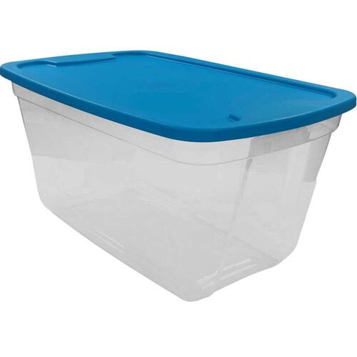 20 Gallon Clear With Blue Lid Storage Bin