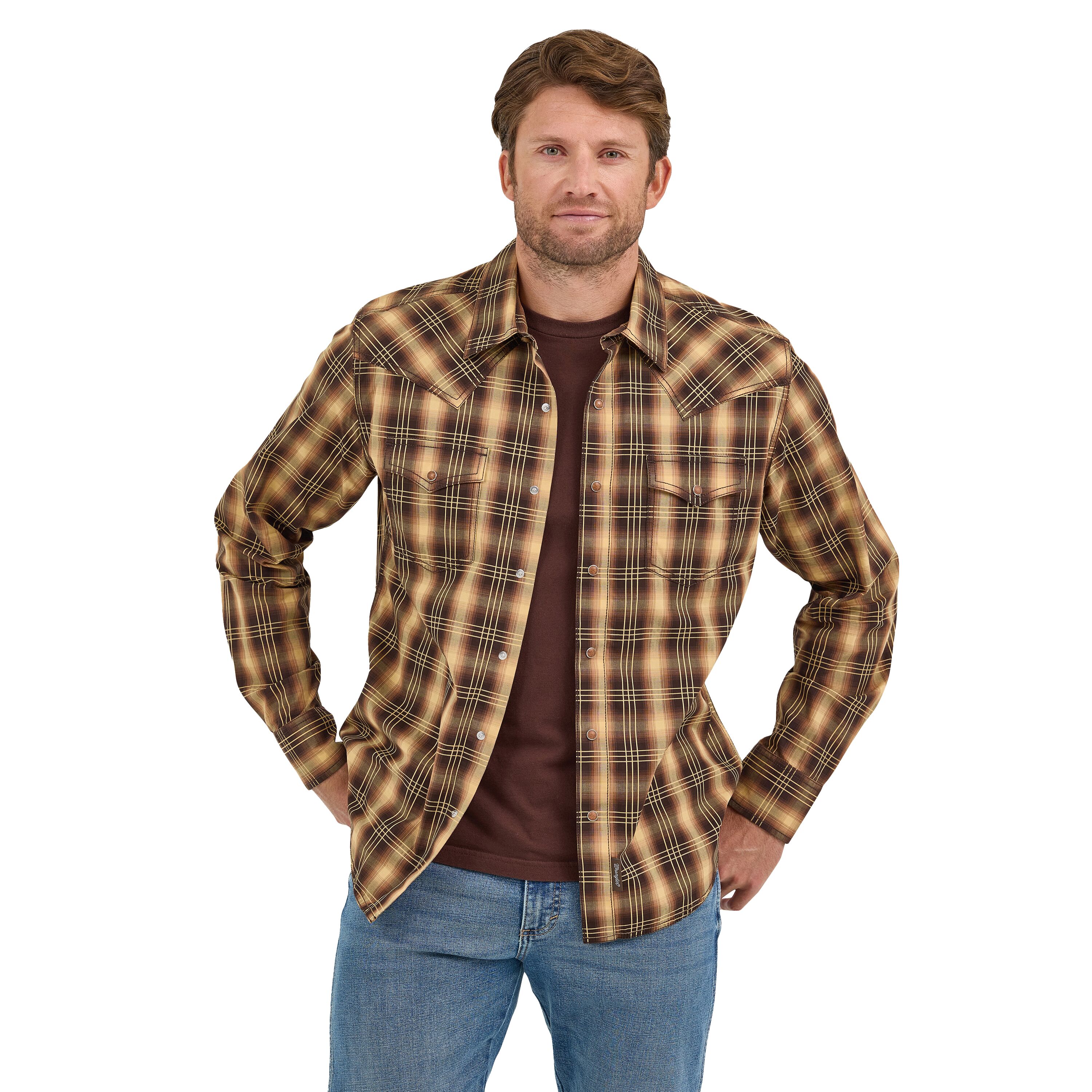 Men's Retro Premium Long Sleeve Western Snap Plaid Shirt