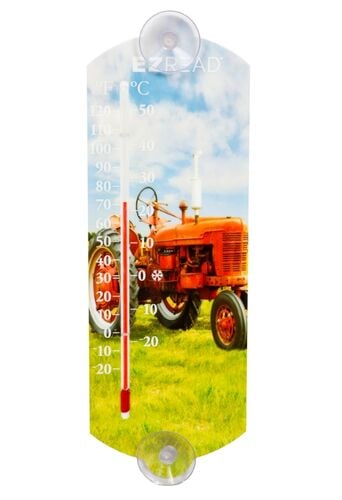 10" Red Tractor Vertical Decorative Thermometer