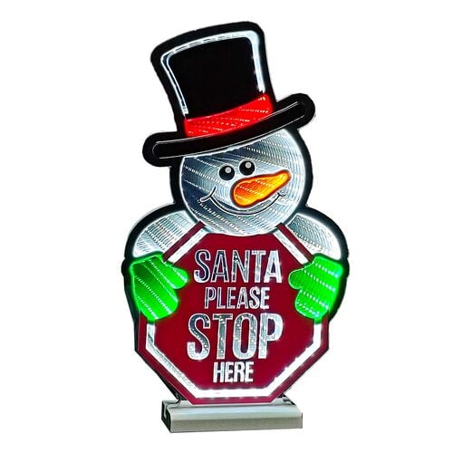 17" Santa Stop Sign Snowman Infinity Light
