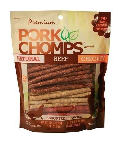 Pork Chomps Premium Munchy Sticks Dog Treats - 50 ct