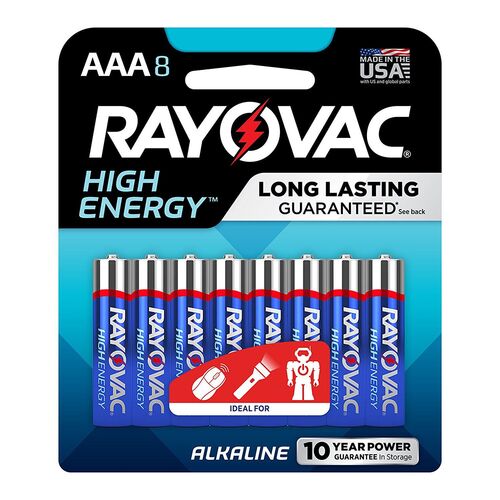 High Energy AAA Alkaline Batteries - 8 Pack