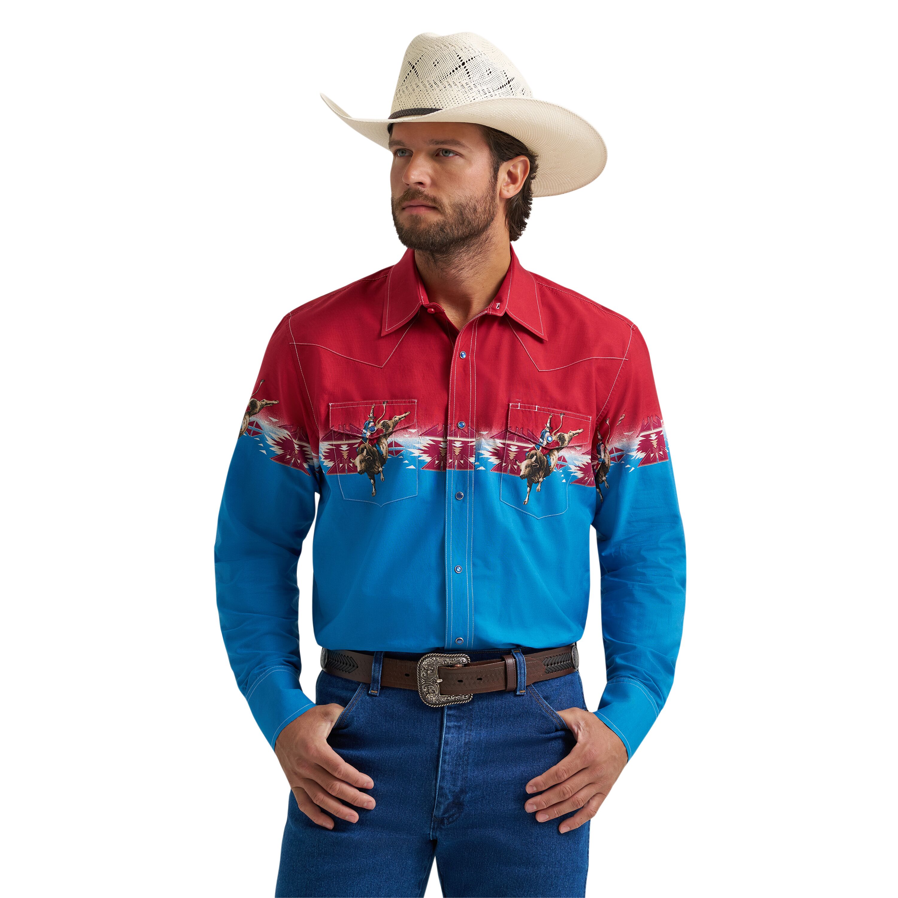 Men's Checotah Long Sleeve Western Snap Horizontal Print Shirt