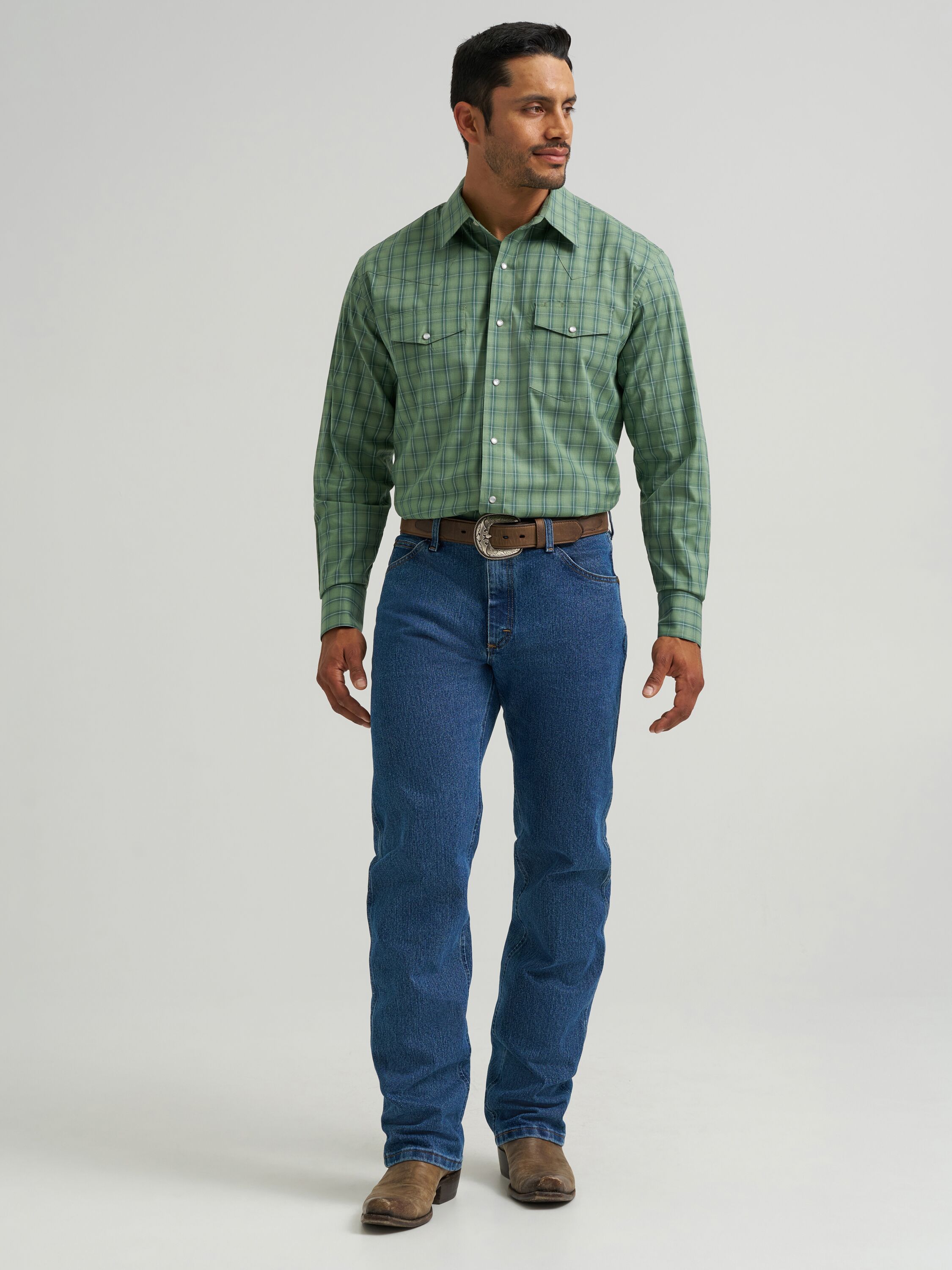Men's Wrinkle Resist Long Sleeve Western Snap Plaid Shirt