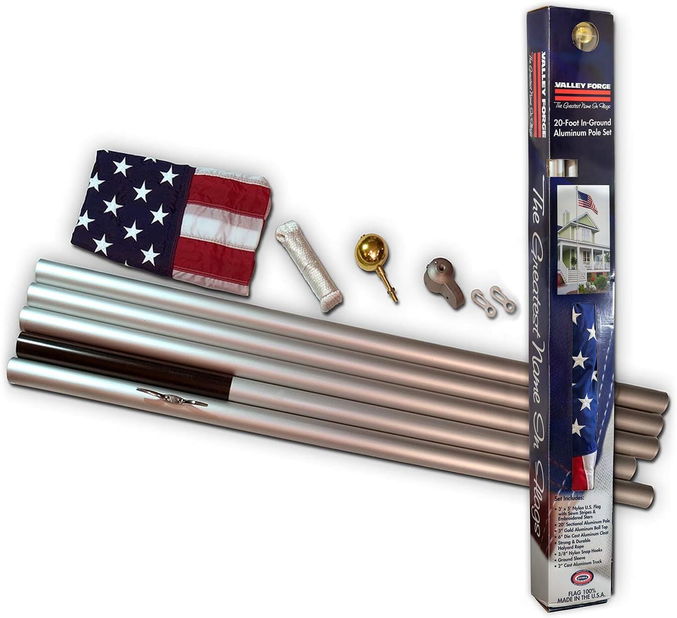 Valley Forge 20' Aluminum In-Ground Pole Kit with United States Flag