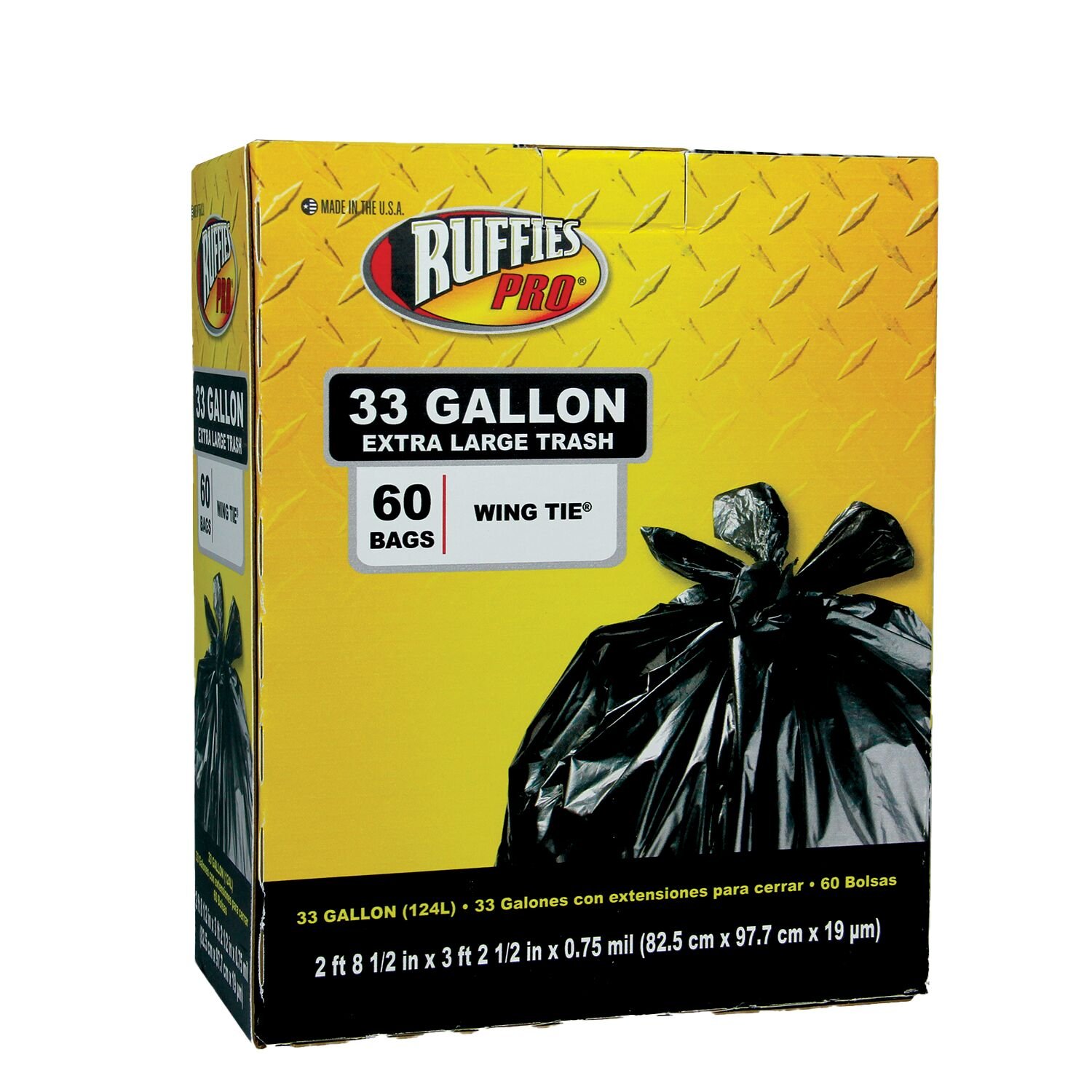33 Gallon Wing Tie Extra Large Trash Bags - 60 Count