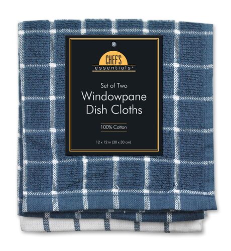 Set Of 2 Smoke Blue Window Pane Dish Towel
