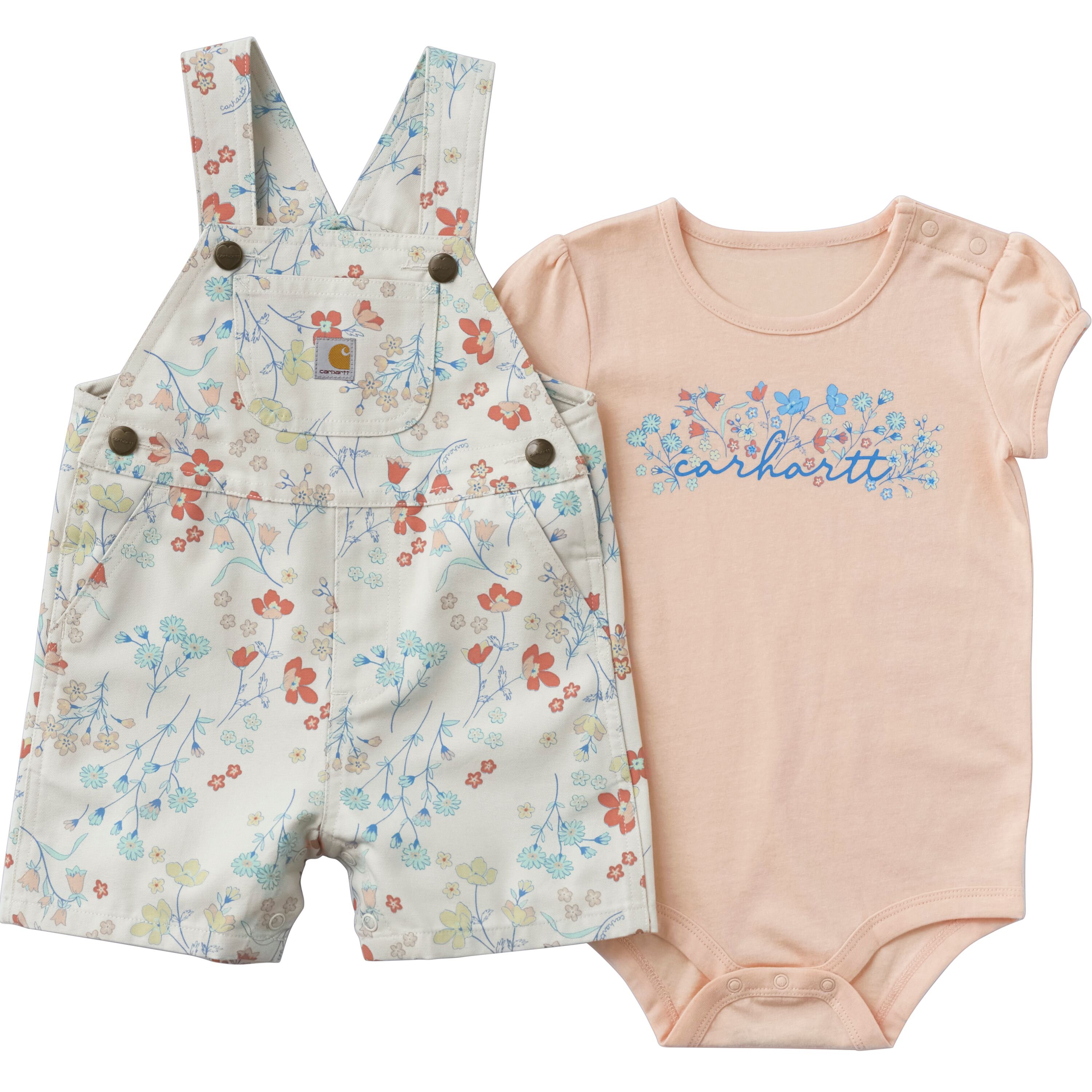 Girls' 2-Piece Short Sleeve Bodysuit & Canvas Shortall Set