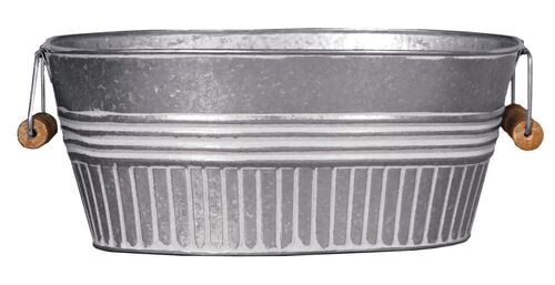 14" Banded Galvanized Metal Basin with Handles in Whitewash