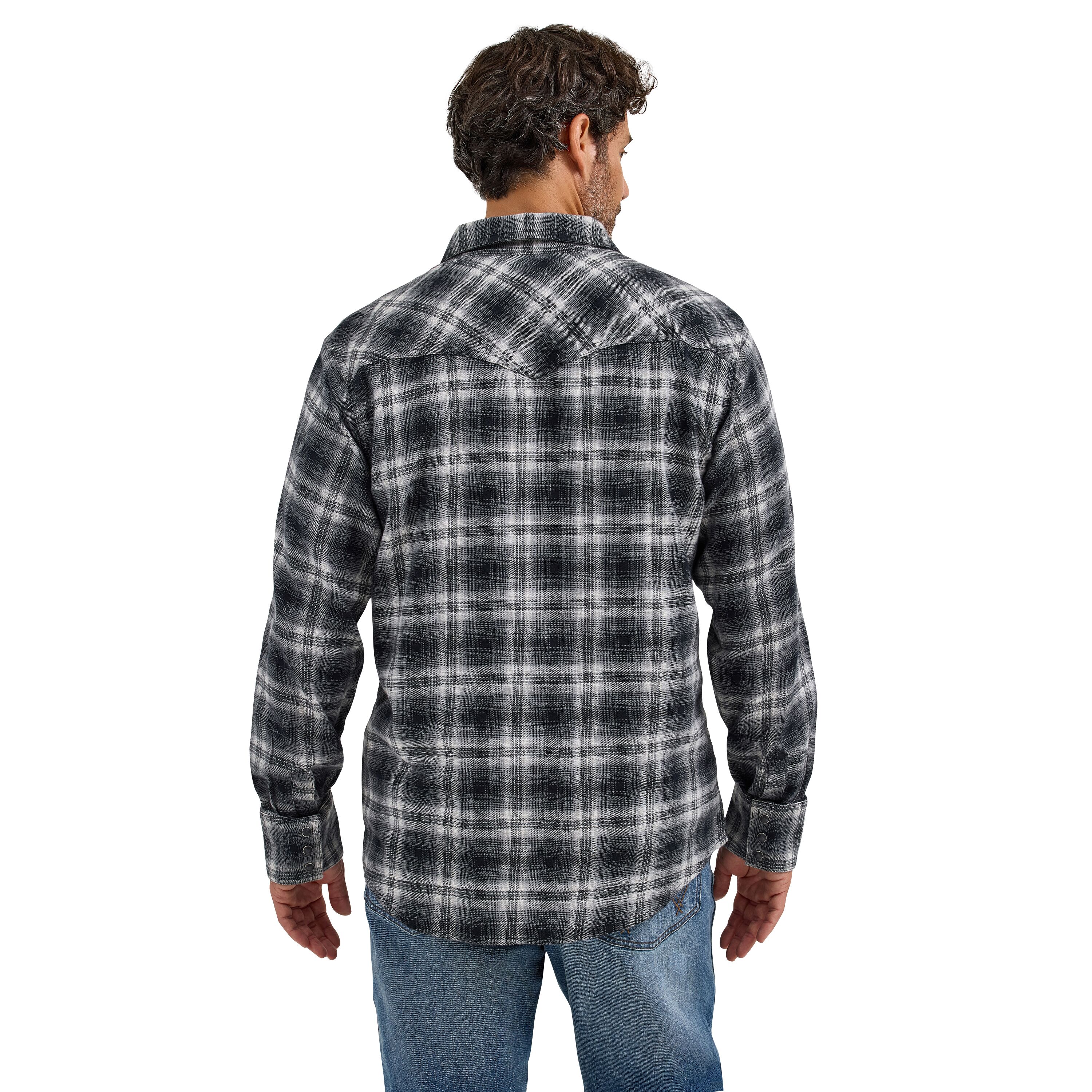 Men's Retro Long Sleeve Flannel Western Snap Plaid Shirt
