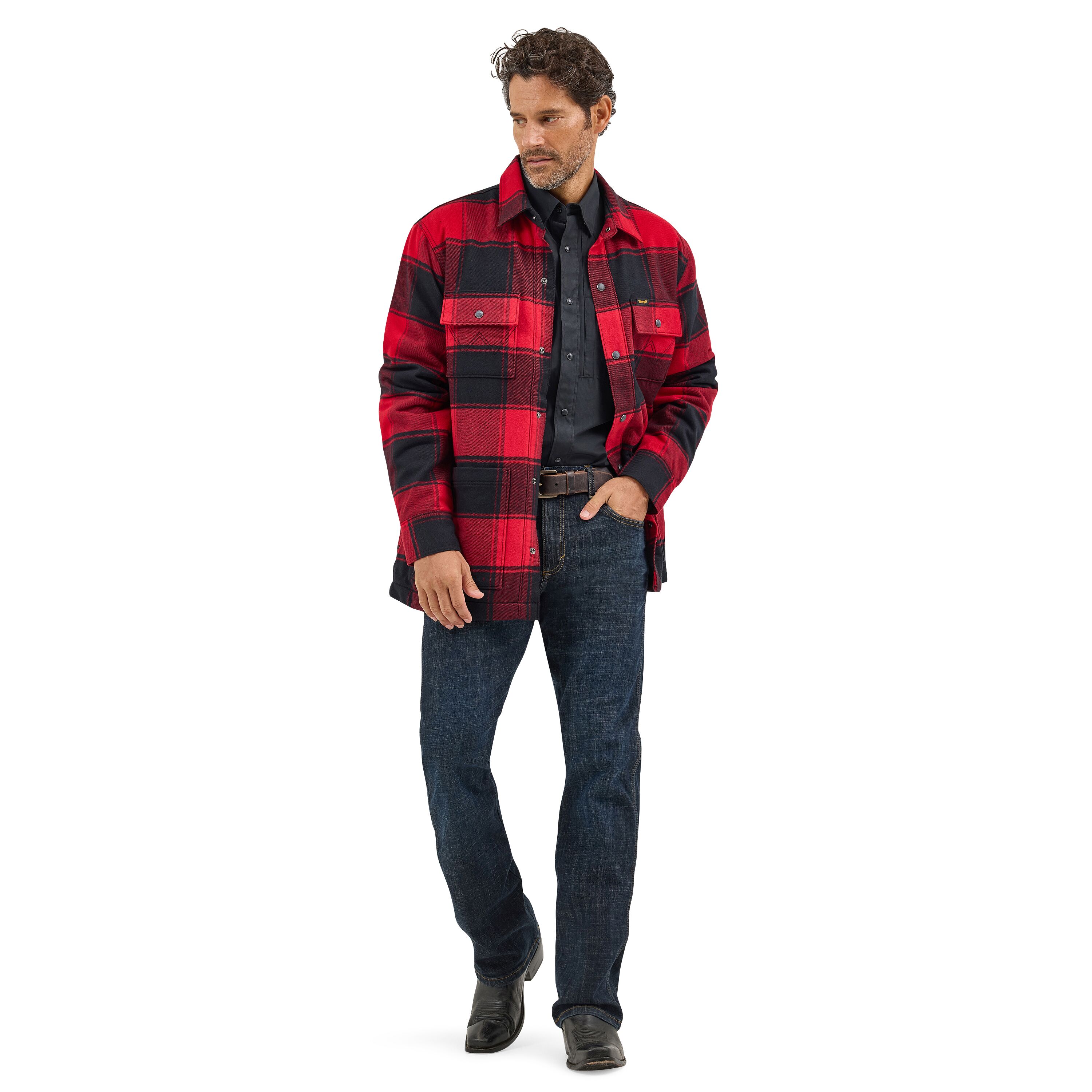 Wrangler Men's Wrangler Sherpa Lined Flannel Snap Shirt Jacket