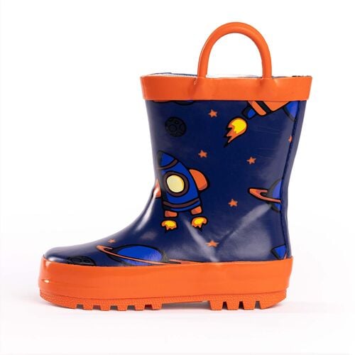Toddler Boy's Blue Rocket Ship Rain Boot - Assorted Sizes 6-10