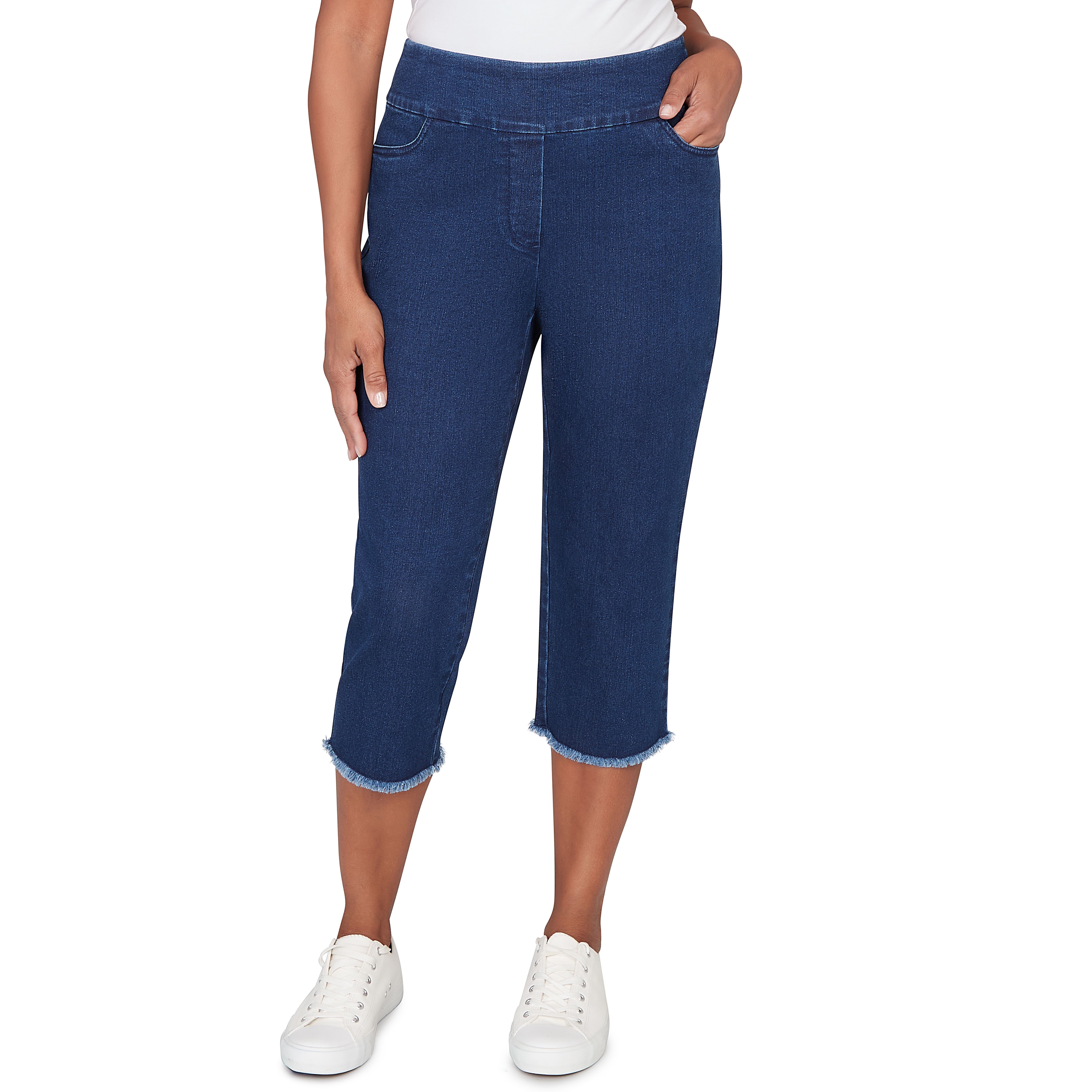 Alfred Dunner Women's Super Stretch Denim Fringe Capri Pants