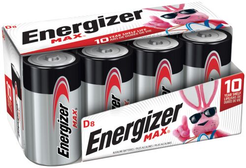 MAX D Cell Alkaline Battery - 8 Pack