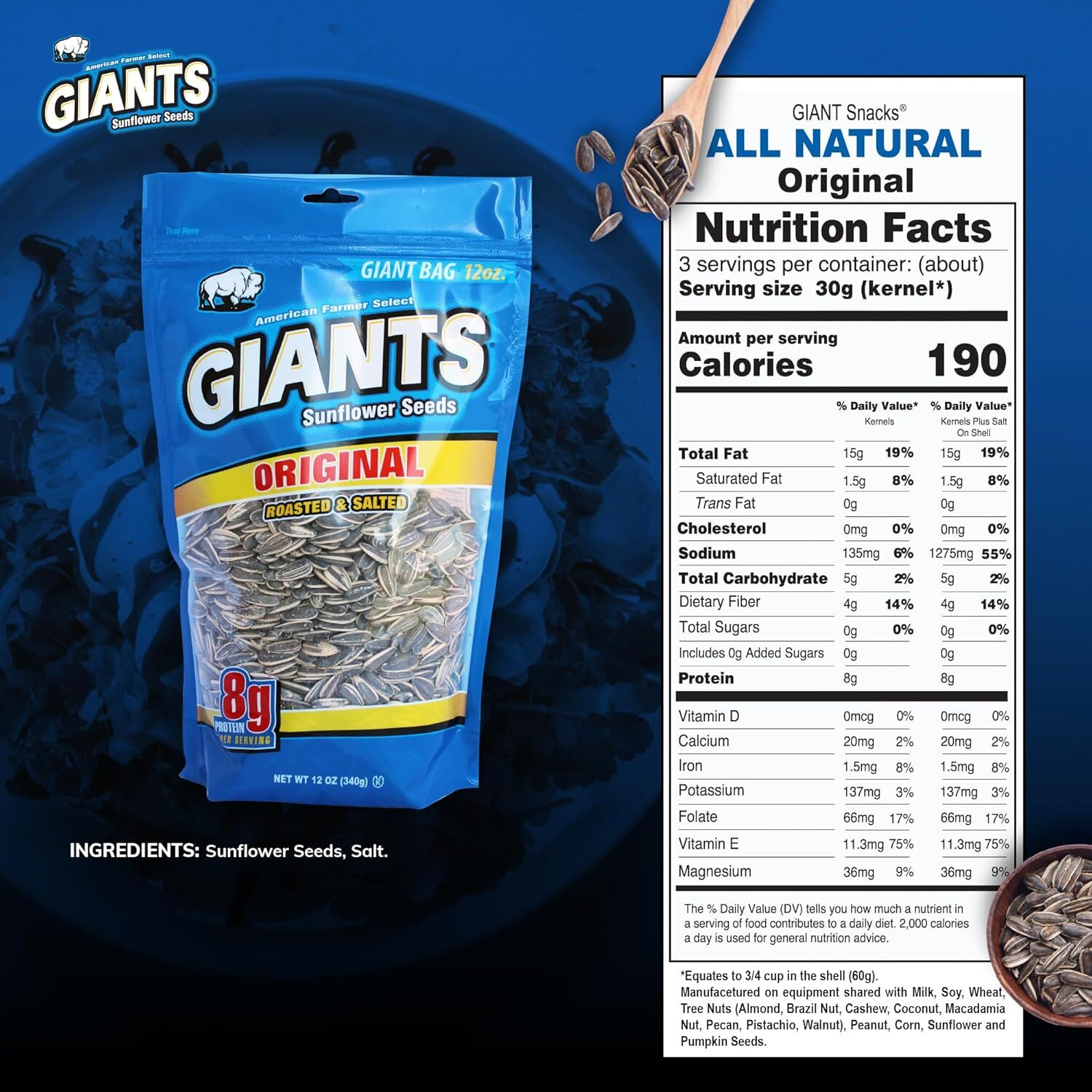 GIANTS Roasted & Salted Original Sunflower Seeds - 12 oz