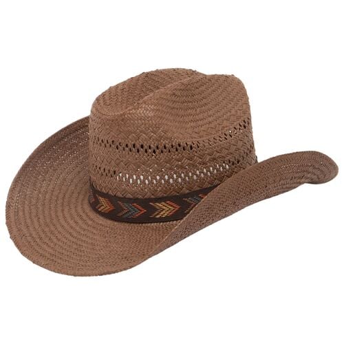 Men's Papers Straw Cattleman's Crease Cowboy Hat with Custom Embroidered Band in Chocolate