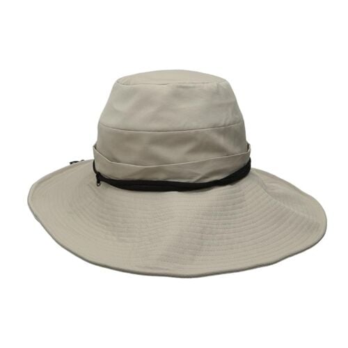 Women's Hooded Sun Hat with Moisture Wicking Sweatband in Tan