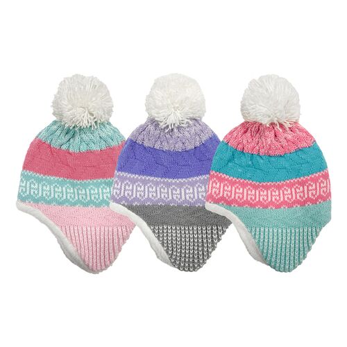 Girls Knit Helmet with Pom - Assorted