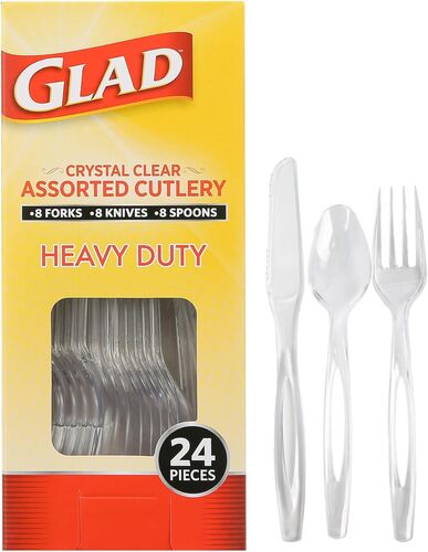 Heavy Duty Crystal Clear Assorted Cutlery - 24 Count