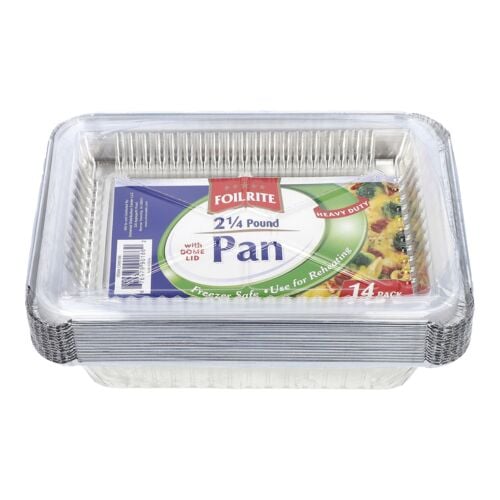 Rectangular Disposable Aluminum Pans with Lids, 2.25 Lb - 14-Count