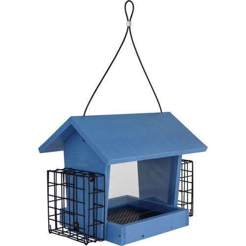 EcoCycle Hopper Hangout Recycled Plastic Hopper Bird Feeder with Suet Cages