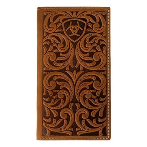 Men's Embossed Scrolling Leather Rodeo Wallet in Brown