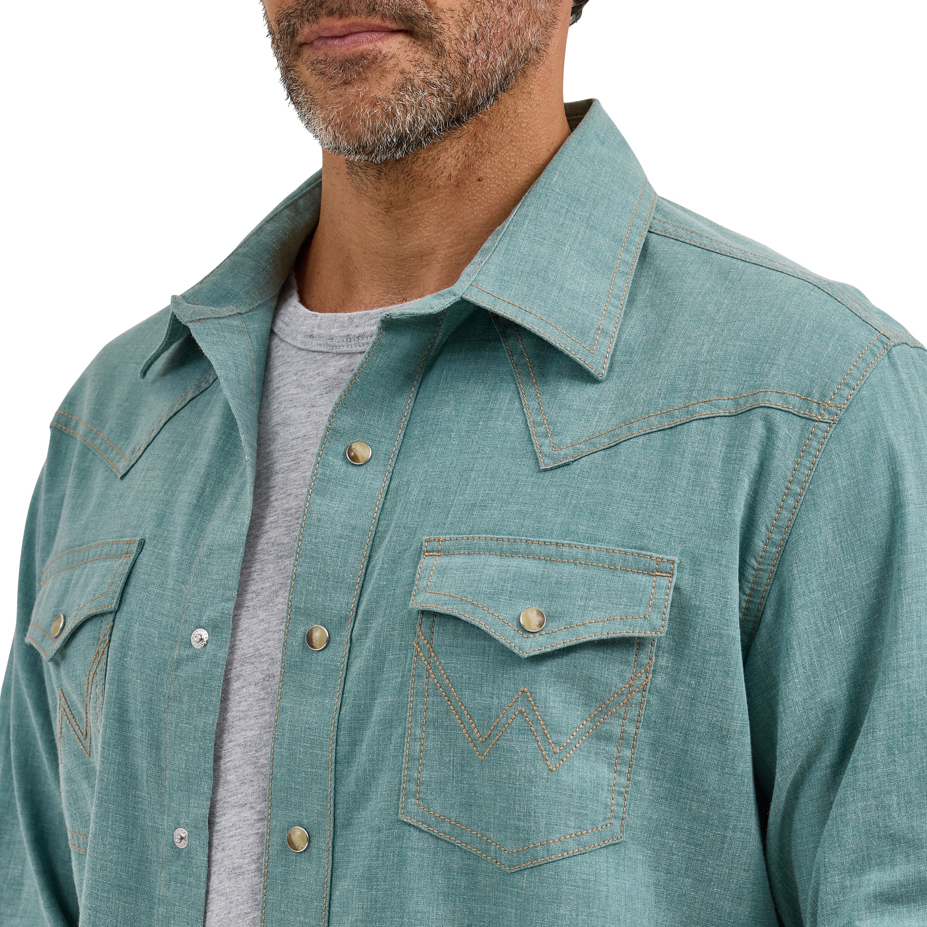 Men's Retro Premium Western Snap Solid Shirt