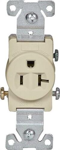 20 A, 125 VAC, 2 Pole Straight Blade Single Receptacle