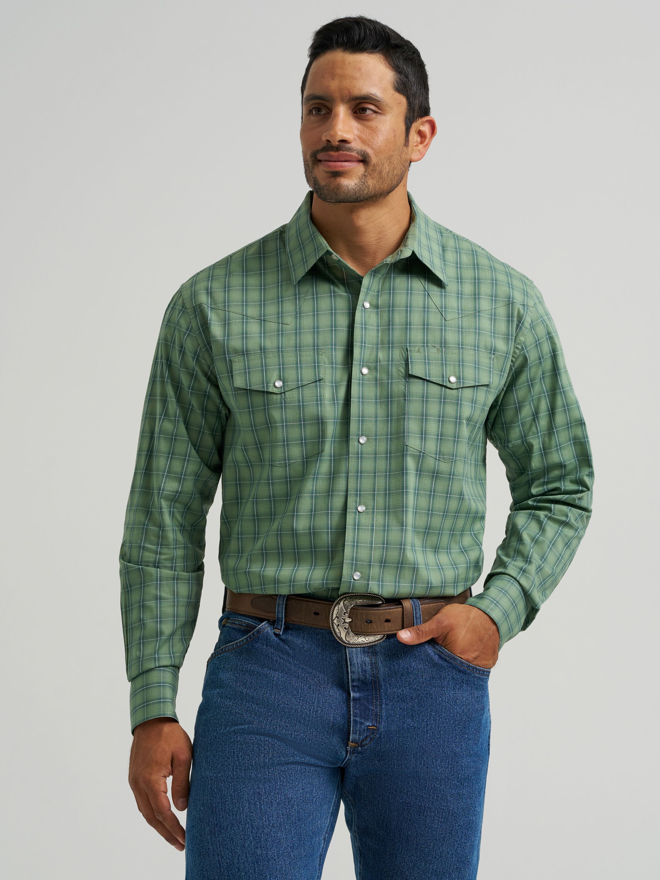 Men's Wrinkle Resist Long Sleeve Western Snap Plaid Shirt