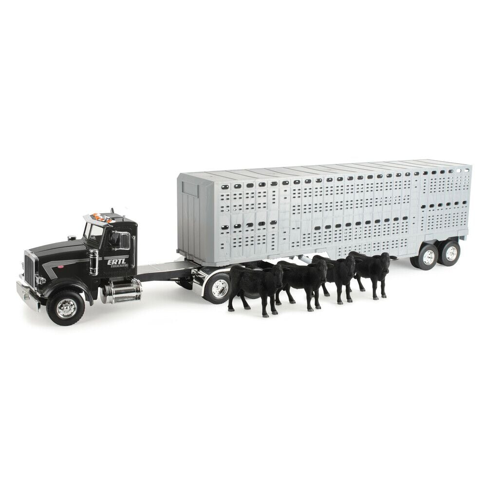 ERTL 1:16 Scale Peterbilt Semitruck with Livestock Trailer and Cows